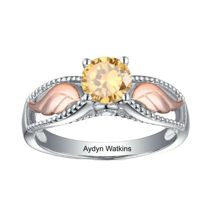 Personalized Hug From Heaven Memorial Angel Wings Ring