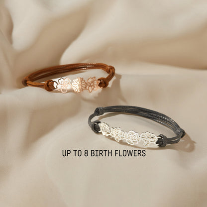 Custom 1-8 Birth Flowers Leather Bracelet