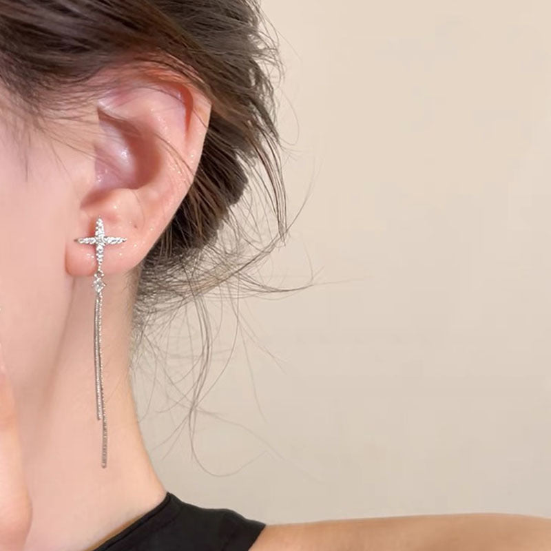 🌸Irregular Cross Star Zircon Tassel Earrings