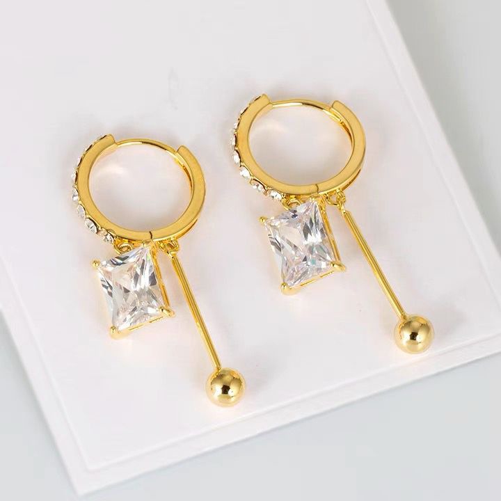14K Gold-Plated Luxury Crystal Square Earrings