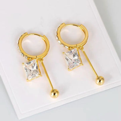 14K Gold-Plated Luxury Crystal Square Earrings