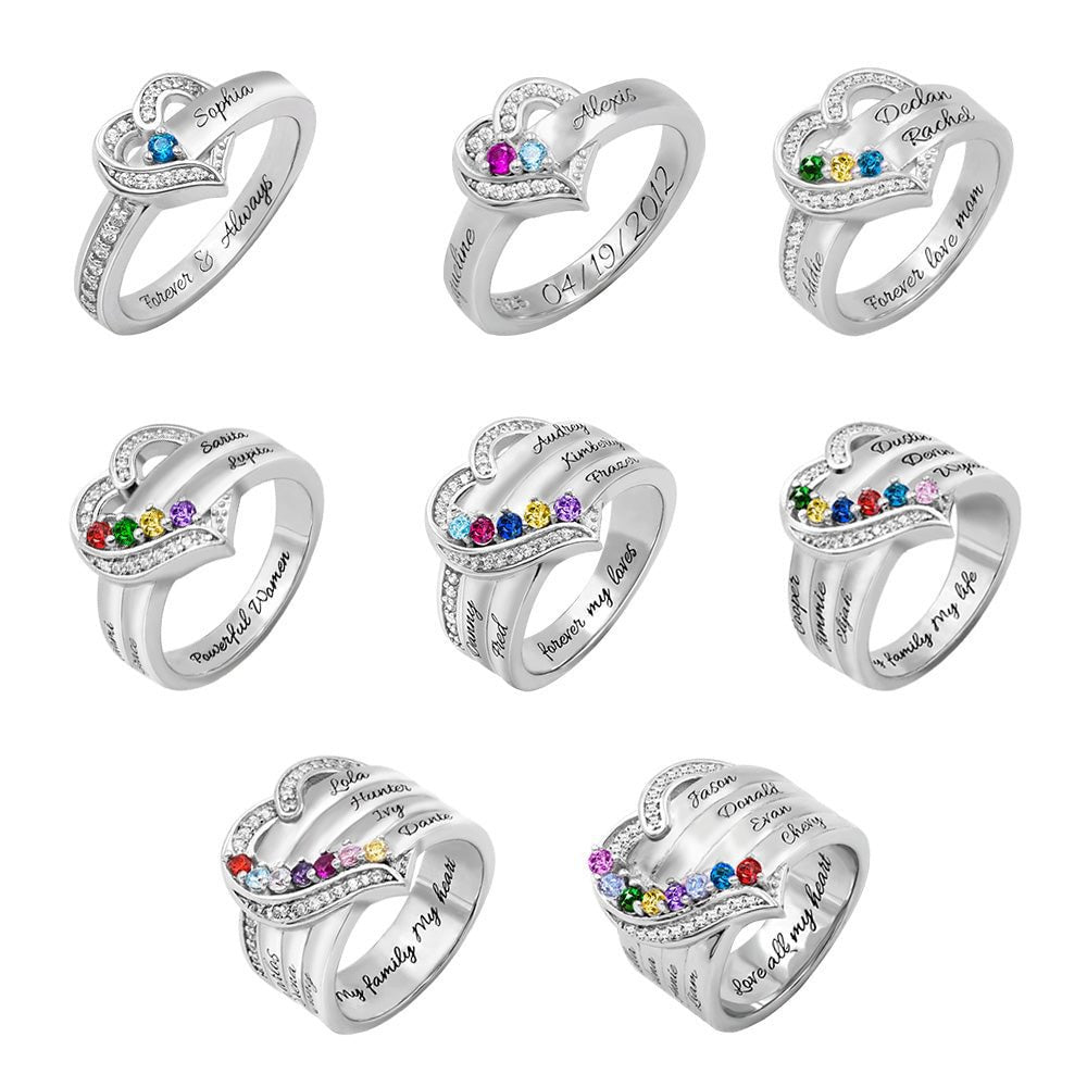 FOR LOVE - CUSTOM BIRTHSTONE & NAME HEART RING
