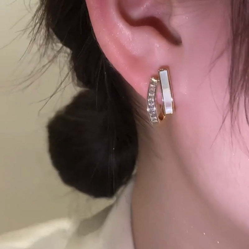 🌸French Style Zircon Shell Earrings