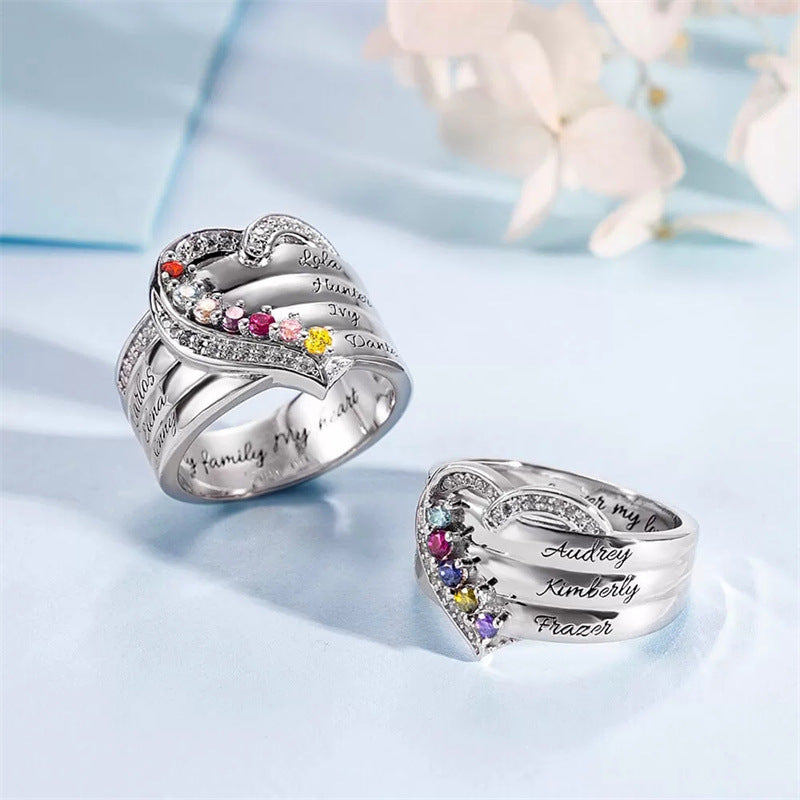 FOR LOVE - CUSTOM BIRTHSTONE & NAME HEART RING