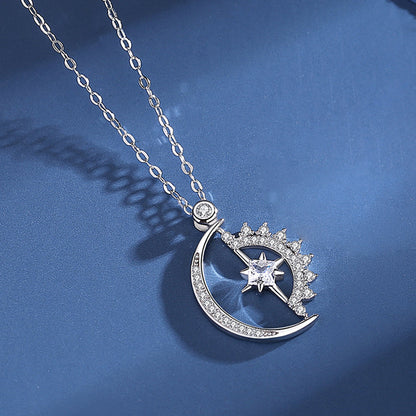 For Unbiological Daughter - S925 Hearts Are Linked Moon And Star Necklace