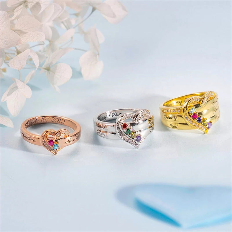 FOR LOVE - CUSTOM BIRTHSTONE & NAME HEART RING