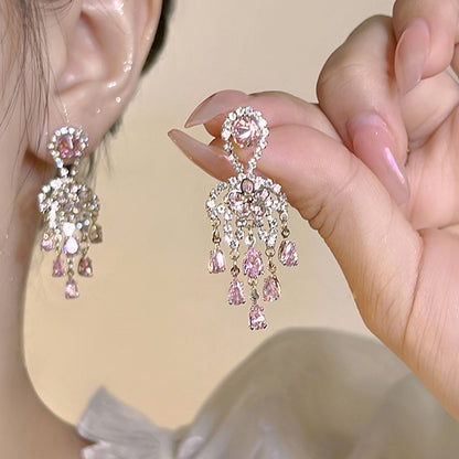 Hot Sale🎁Shiny Pink Tassel Earrings