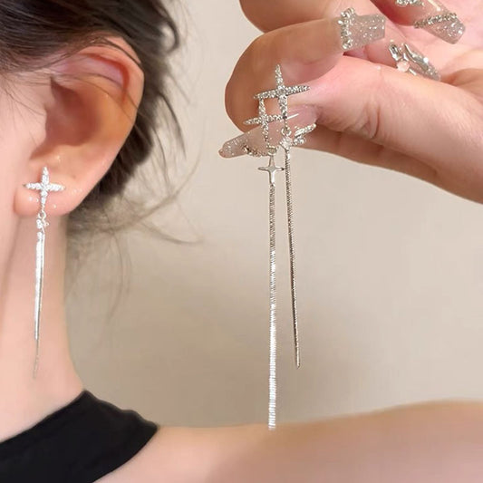 🌸Irregular Cross Star Zircon Tassel Earrings