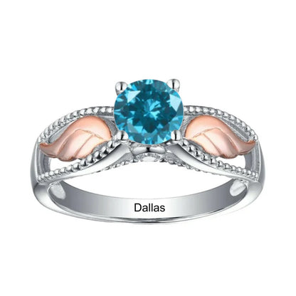 Personalized Hug From Heaven Memorial Angel Wings Ring