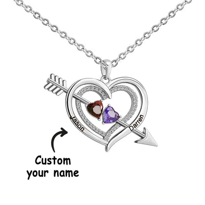 For Love - Custom Name & Birthstones Cupid Arrow Heart Necklace