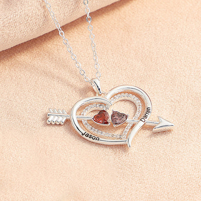 For Love - Custom Name & Birthstones Cupid Arrow Heart Necklace