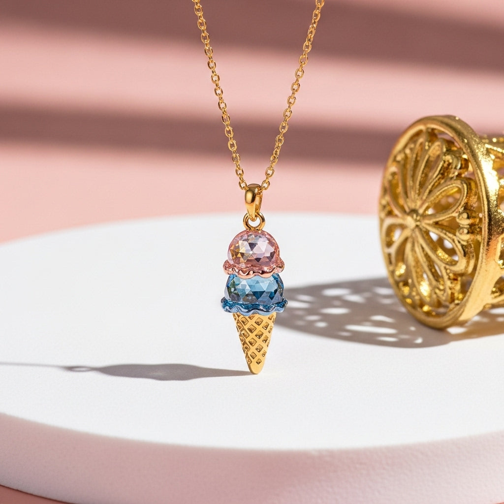 For Friend- Custom Sweet Ice Cream Birthstones Necklace