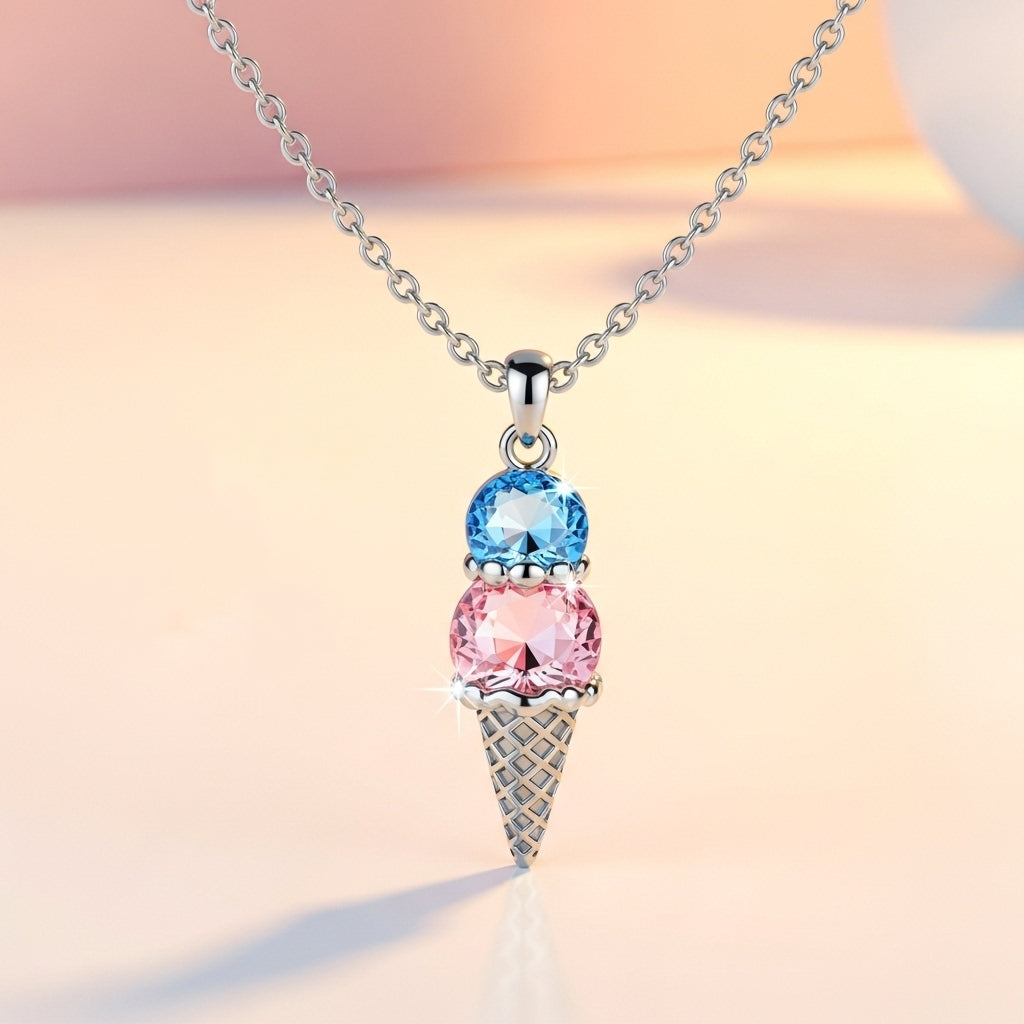 Mother And Daughter Sweet Ice Cream Custom Birthstones Necklace