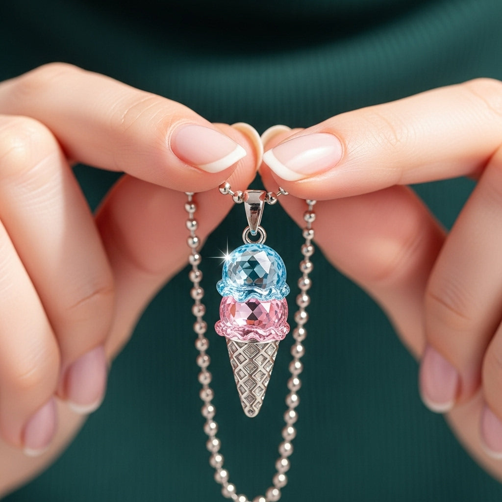 Mother And Daughter Sweet Ice Cream Custom Birthstones Necklace