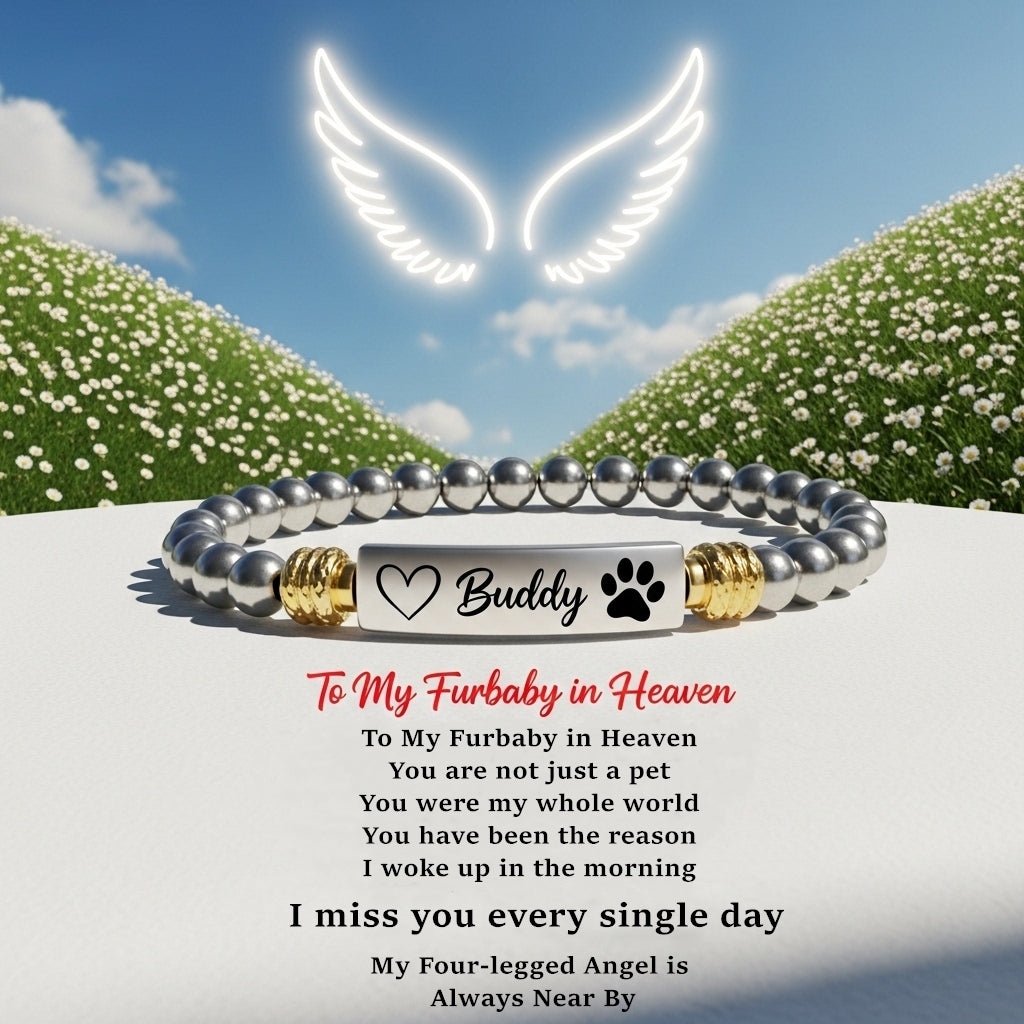 FOR MEMORIAL - My Four-legged Angel is Always Near By Custom Name Bead Bracelet