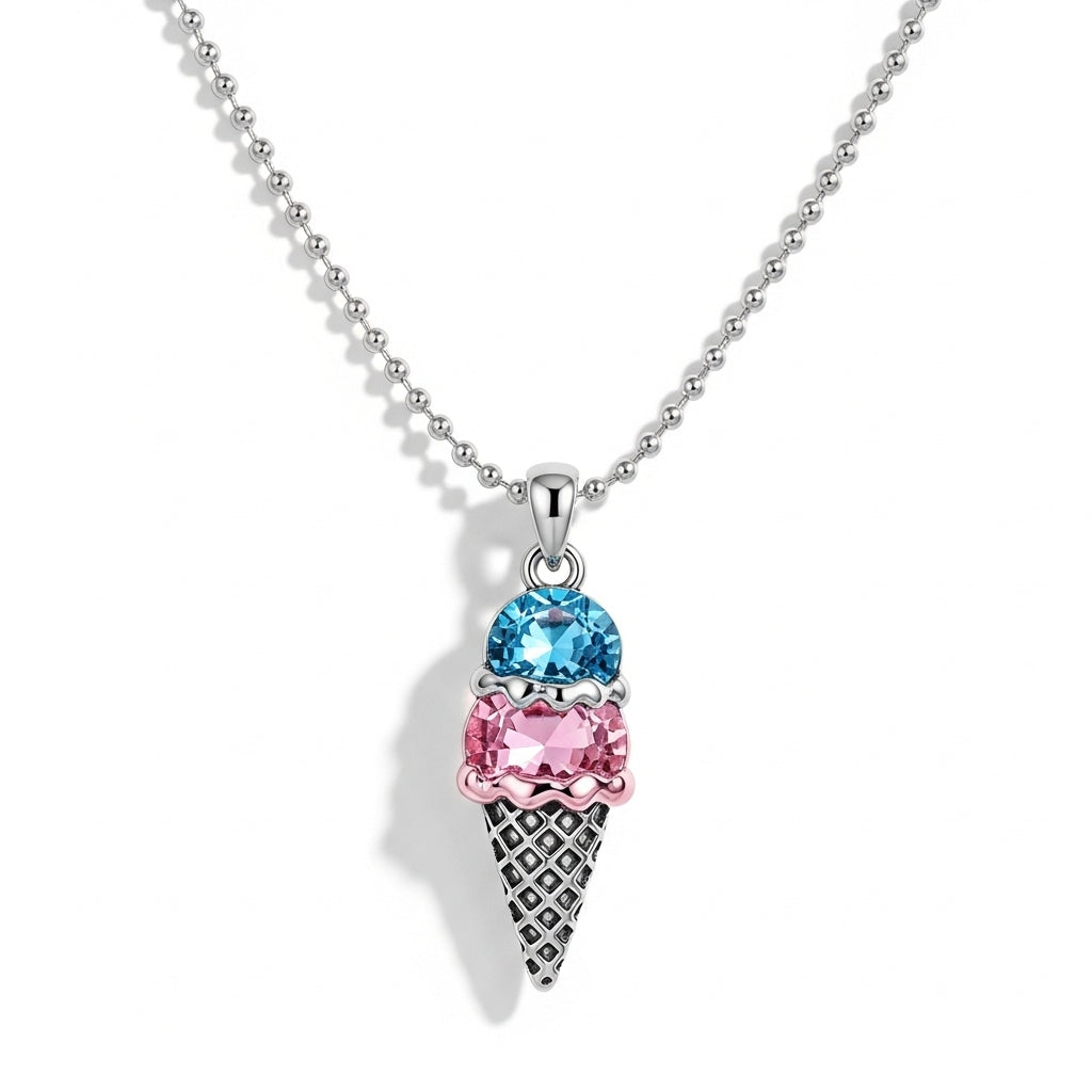 Mother And Daughter Sweet Ice Cream Custom Birthstones Necklace