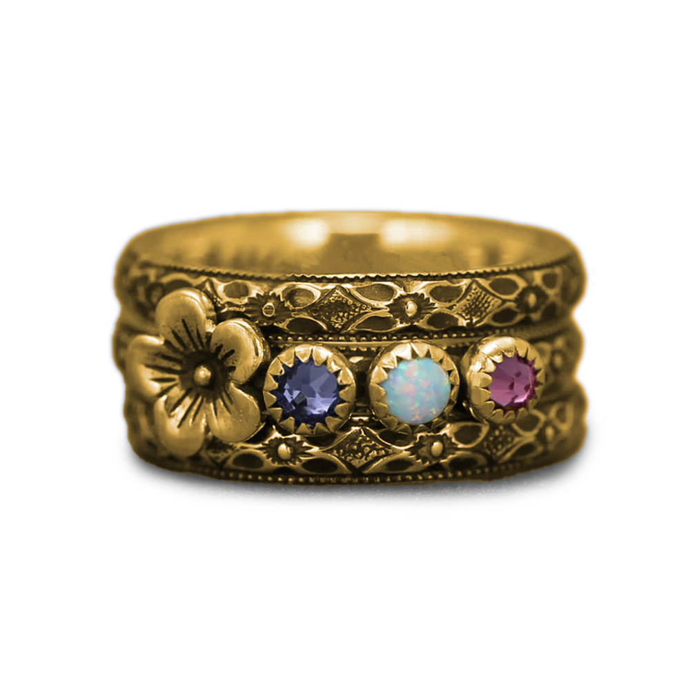 Multi Birthstone Floral Ring Set