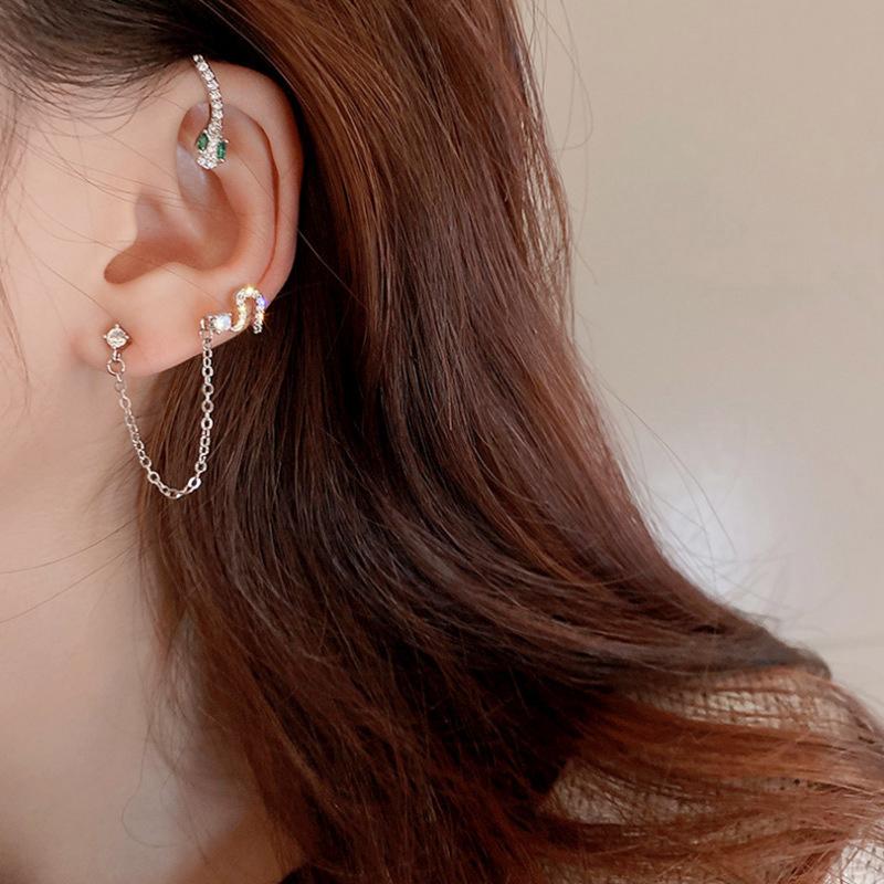 Shiny Zircon Snake Ear Hanging Ear Clip Cuff For Women