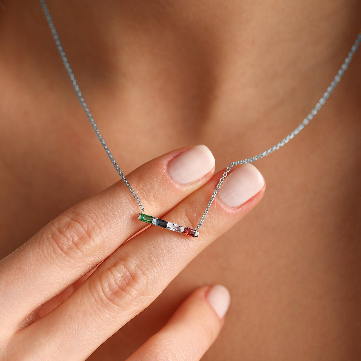 For Friend- Custom Baguette Birthstone Necklace