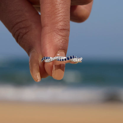 Personalized Wavy Birthstone Promise Ring