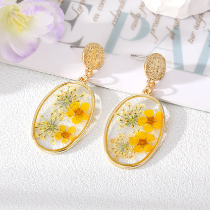 Oval Forget Me Not Flower Earrings