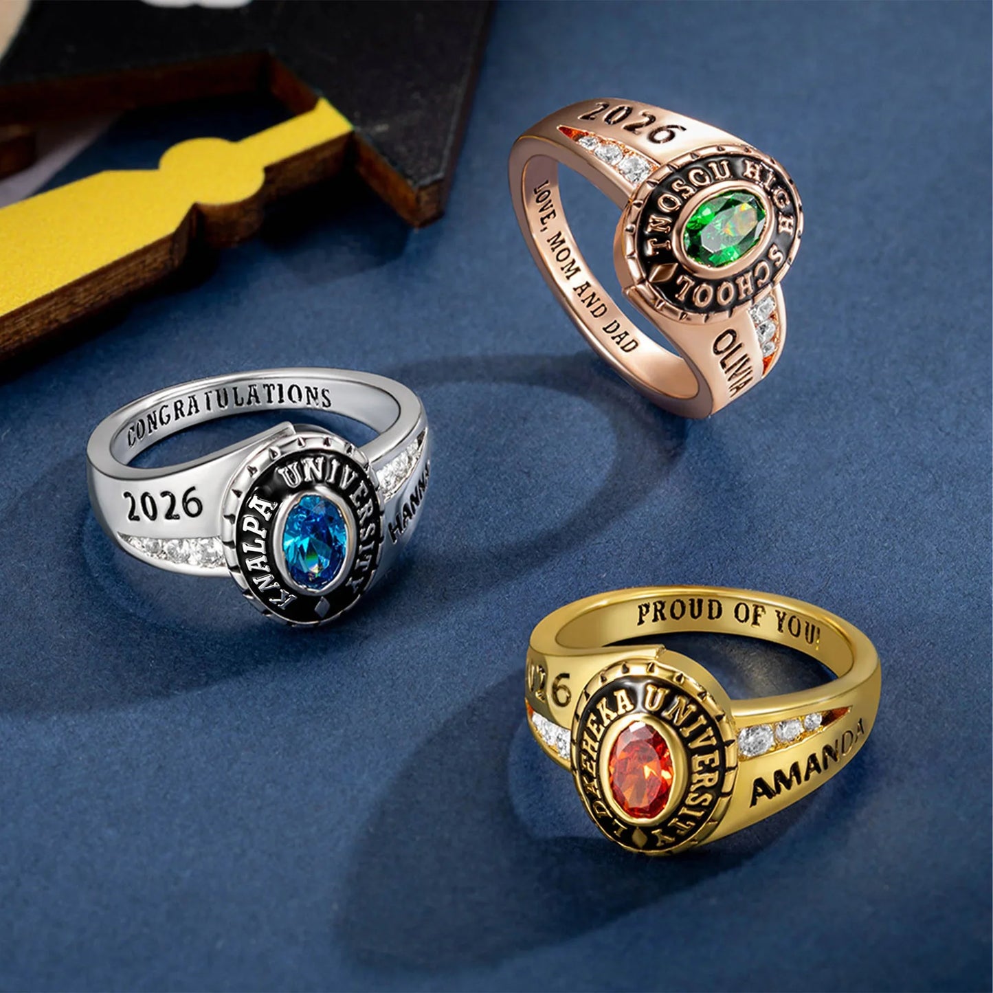 Personalized Engraved Birthstone Graduation Ring - Gifts for Graduates