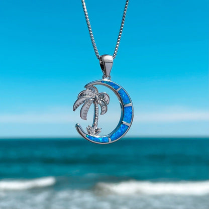 Opal Palm Tree Moonlight Sterling Silver Necklace