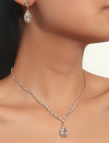 Crystal Wedding Water Drop Pendant Necklace and Earrings Set