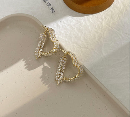 14K Gold-Plated Exquisite Crystal Heart Wheat Earrings