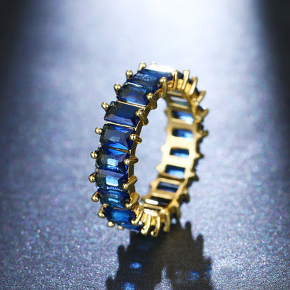 Square Cut Zircon Inlay Rainbow Ring
