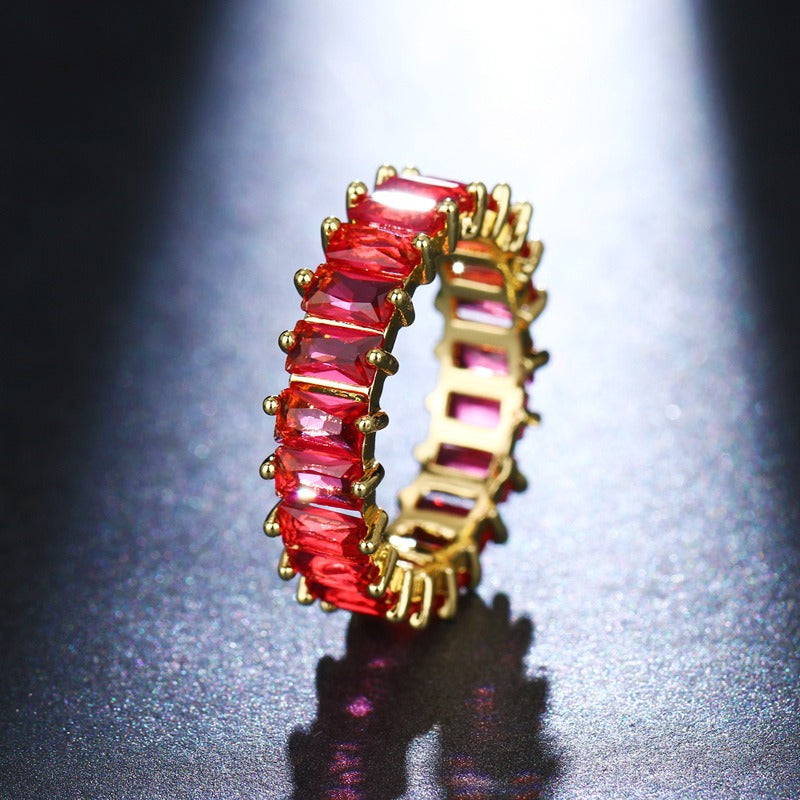 Square Cut Zircon Inlay Rainbow Ring