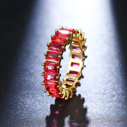 Square Cut Zircon Inlay Rainbow Ring