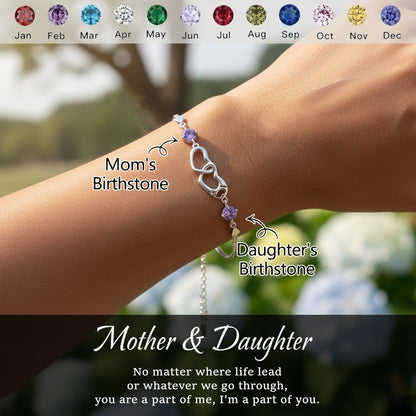 Mother And Daughter Birthstone Custom Double Heart Bracelet