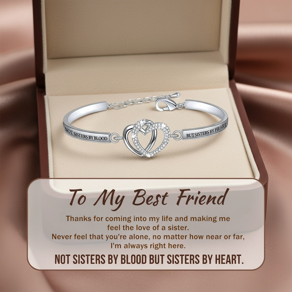 FOR FRIEND - NOT SISTERS BY BLOOD BUT SISTERS BY HEART DOUBLE HEART BRACELET