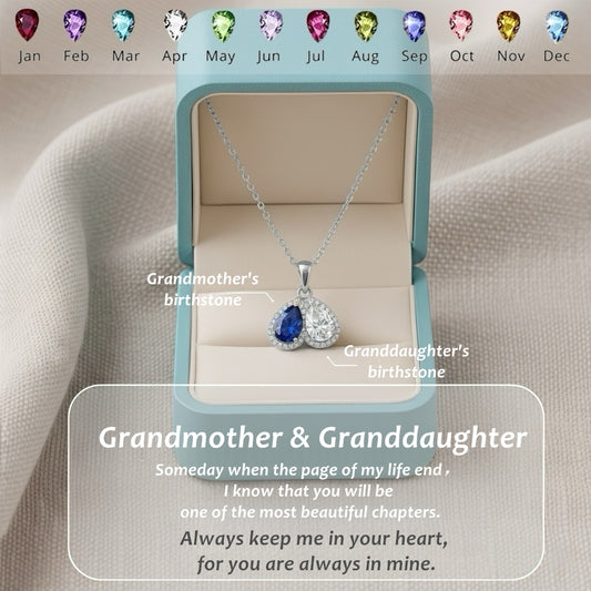 For My Granddaughter- Custom Promise Two Heart Birthstone Necklace