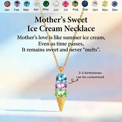Mother And Daughter Sweet Ice Cream Custom Birthstones Necklace
