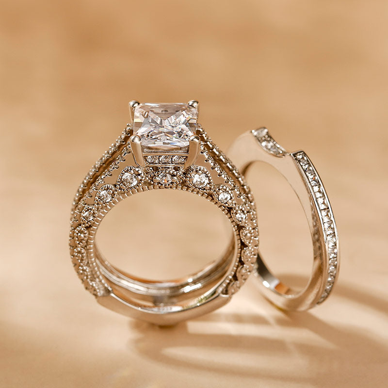 5 Carat Sparkling Moissanite Interchangeable Radiant Cut Ring Set