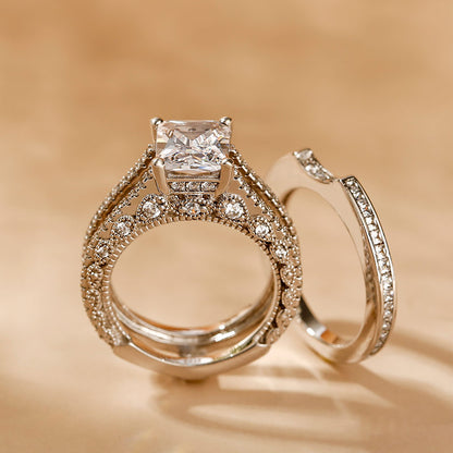 5 Carat Sparkling Moissanite Interchangeable Radiant Cut Ring Set