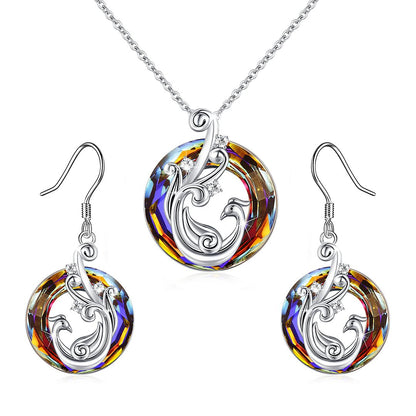 For Self - I Survived Because The Fire Inside Me Burns Brighter Than The Fire Around Me Colorful Crystal Phoenix Necklace