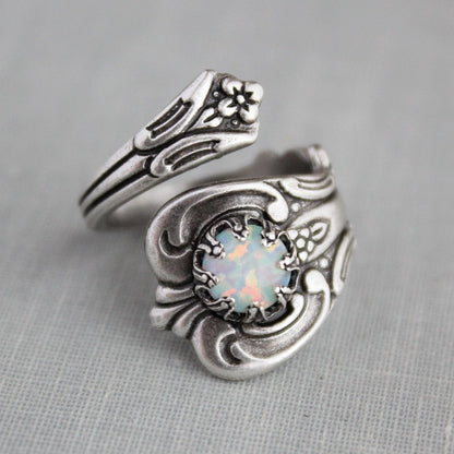 S925 STERLING SILVER WHITE OPAL SPOON RING