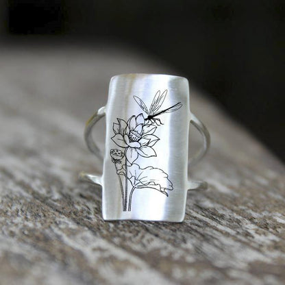 S925 Sterling Silver Flower Butterfly Bee Dragonfly Ring