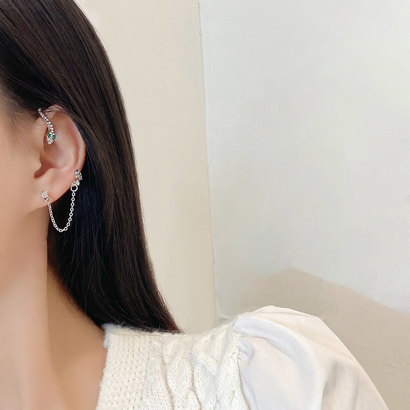 Shiny Zircon Snake Ear Hanging Ear Clip Cuff For Women