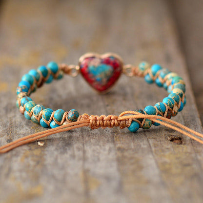 Handmade Natural Stone Heart Bracelet