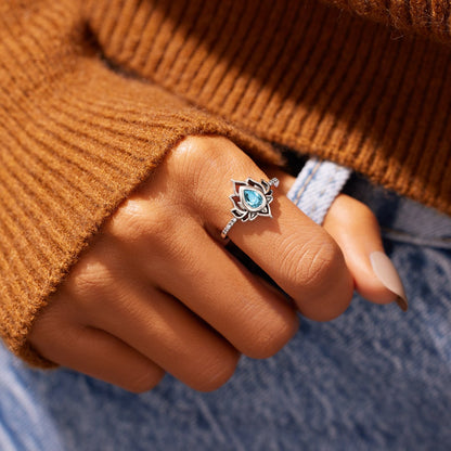 Personalized Name And Birthstone Lotus Ring
