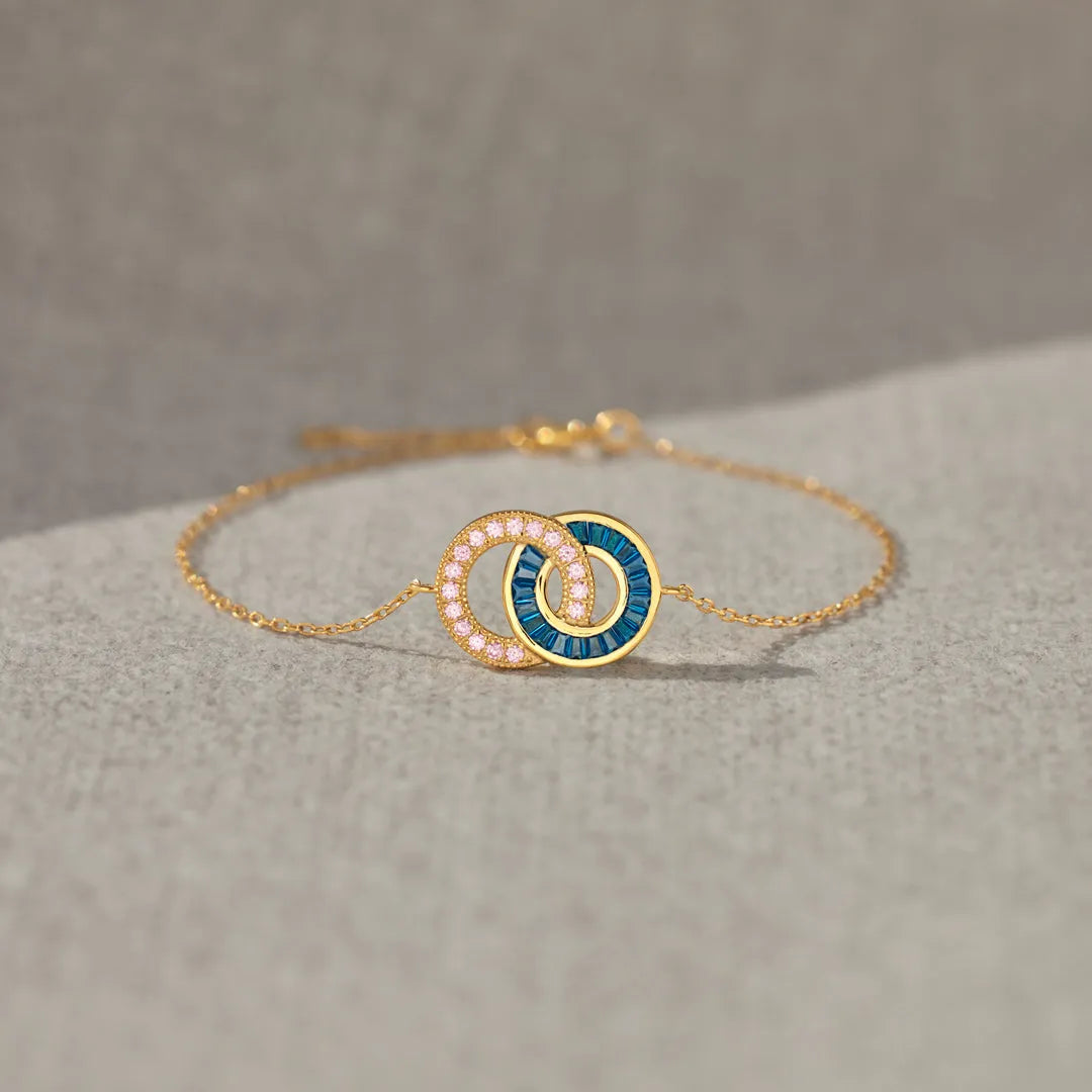 For Friend - Not Sisters By Blood But Sisters By Heart Birthstone Linking Circles Bracelet