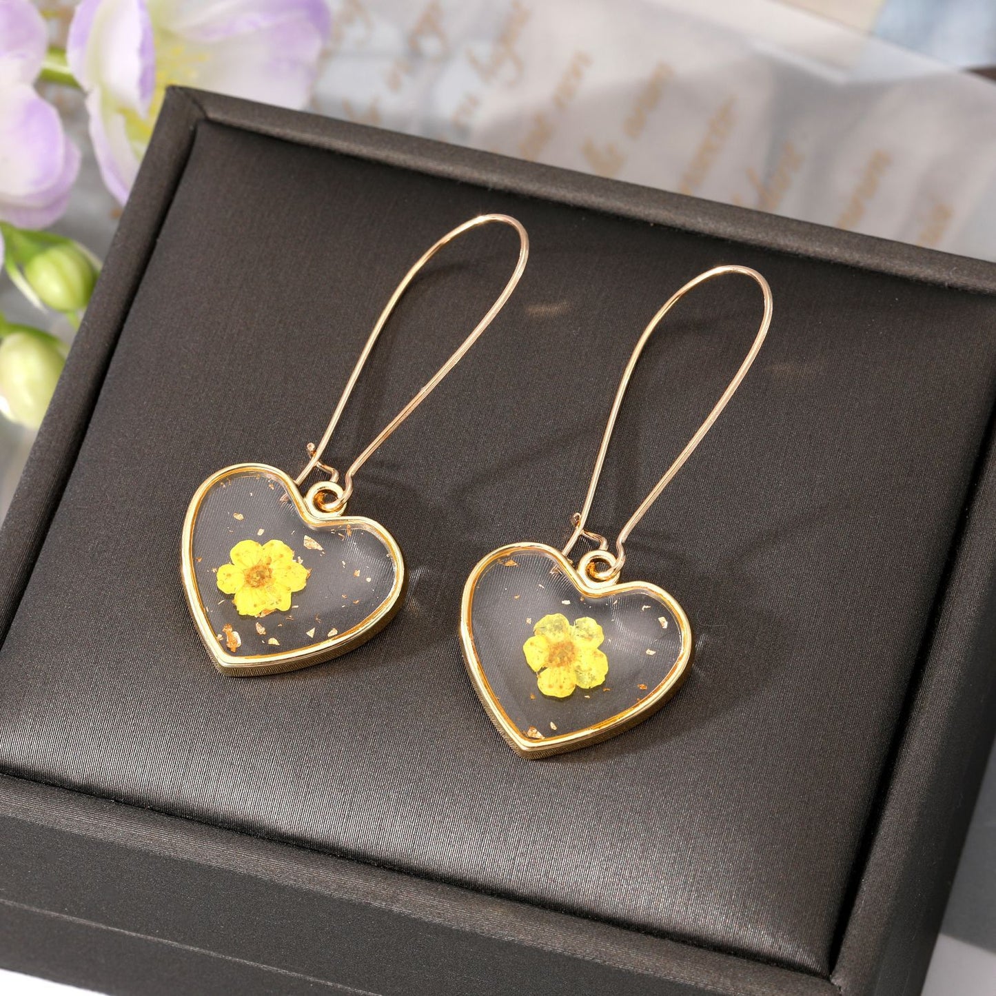 Heart Forget Me Not Flower Earrings