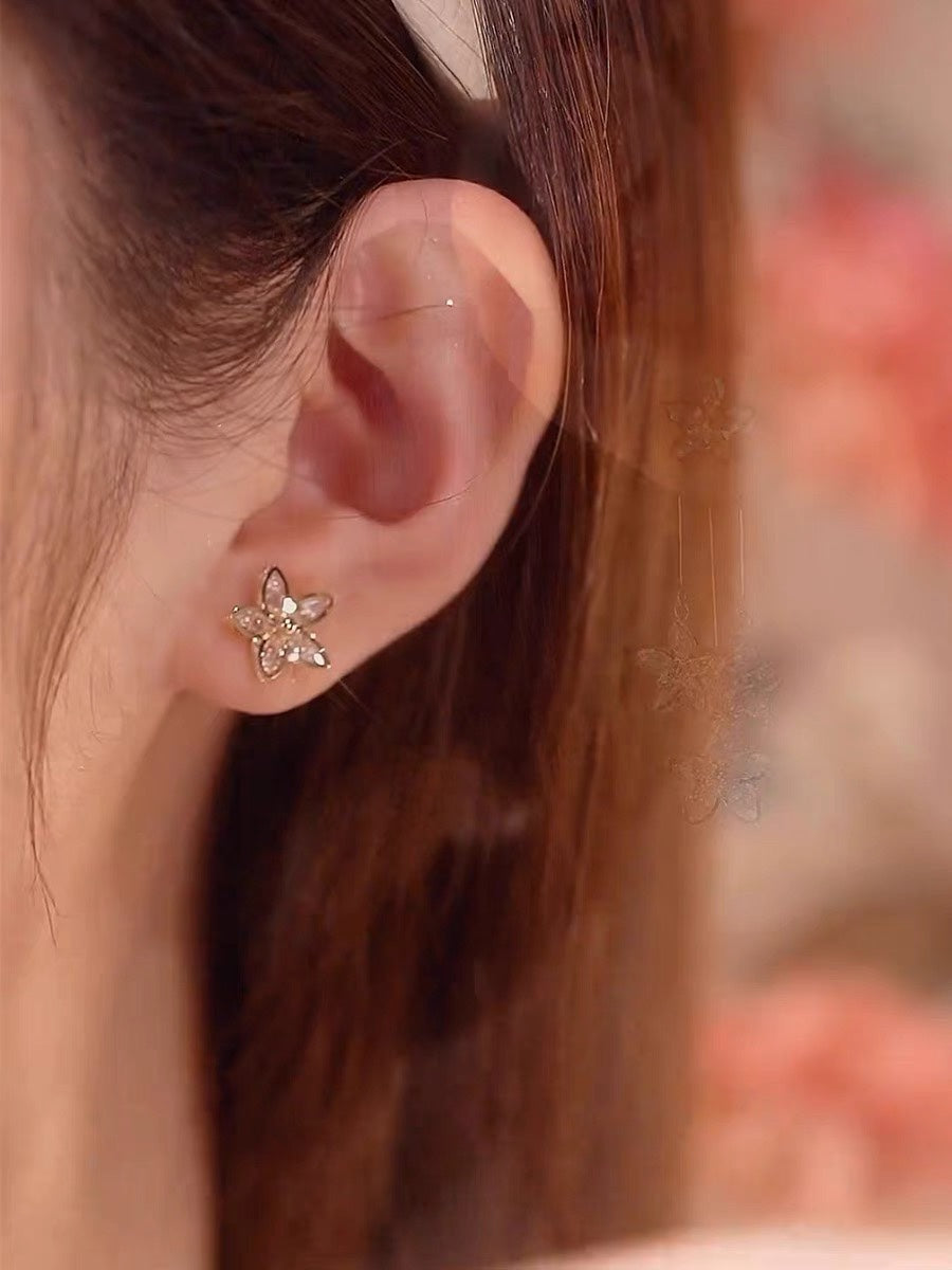 Zircon Tassel Floral Earrings