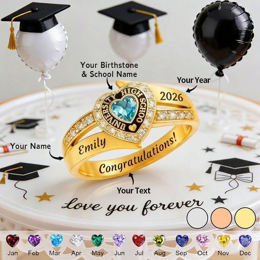 Personalized Engraved Birthstone Graduation Ring - Gifts for Graduates