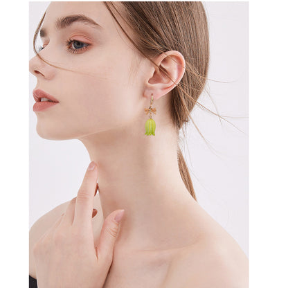 Green Lily of the Valley Flower Earrings