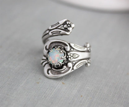 S925 STERLING SILVER WHITE OPAL SPOON RING
